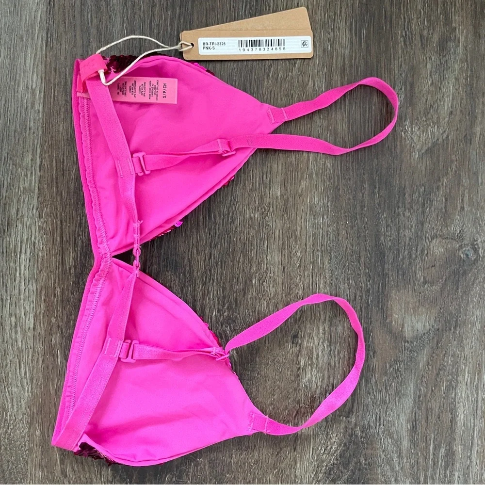 SKIMS Sequin Triangle Bralette Hot Pink Sparkle Wireless Bra Size S & 3X NWT - Picture 5 of 5